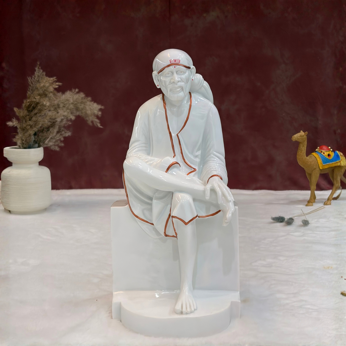 18 Inch Sai Baba Glossy Marble Statue with Copper Lining