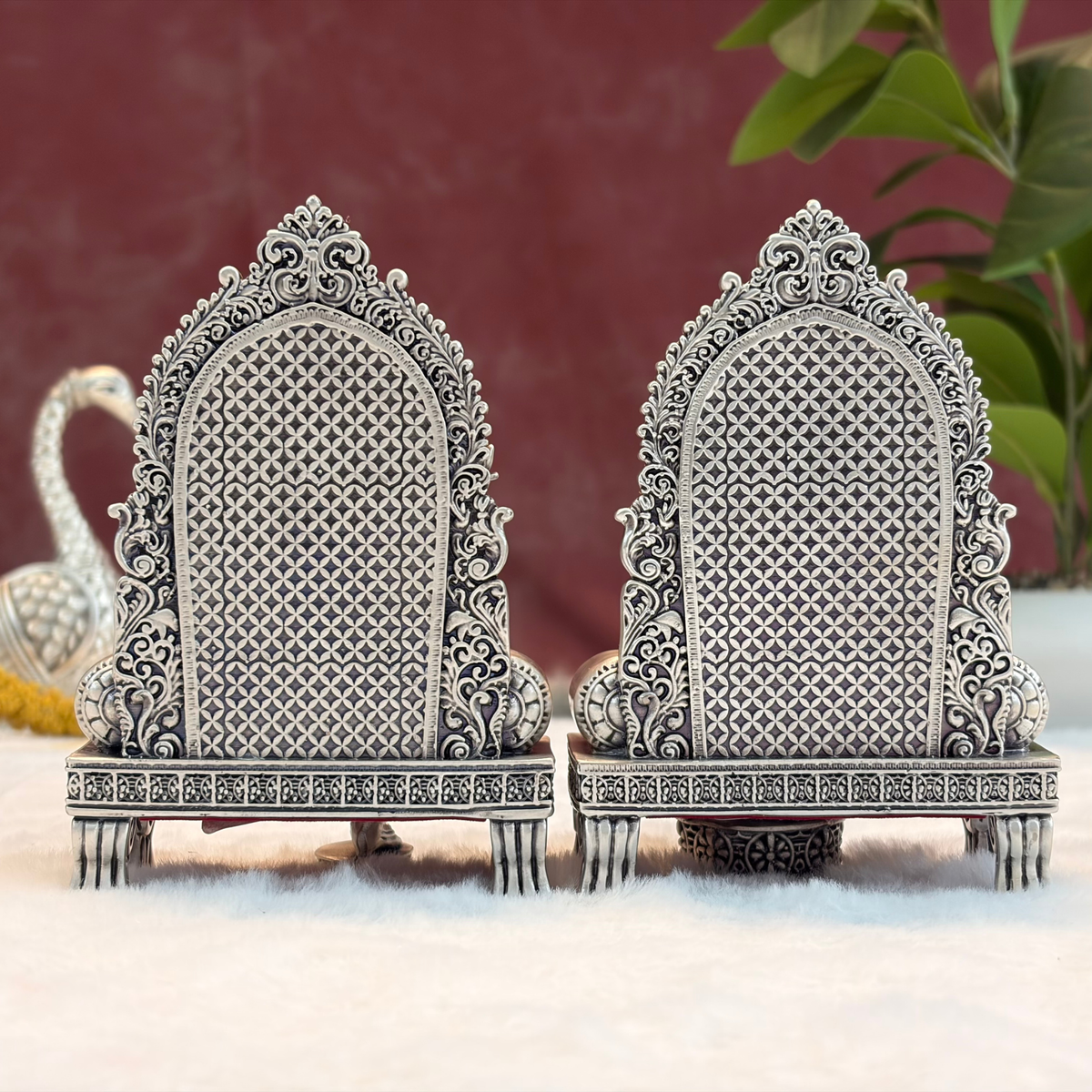 Silver Plated Ganesh Lakshmi Singhasan Idol Set | Premium Divine Décor