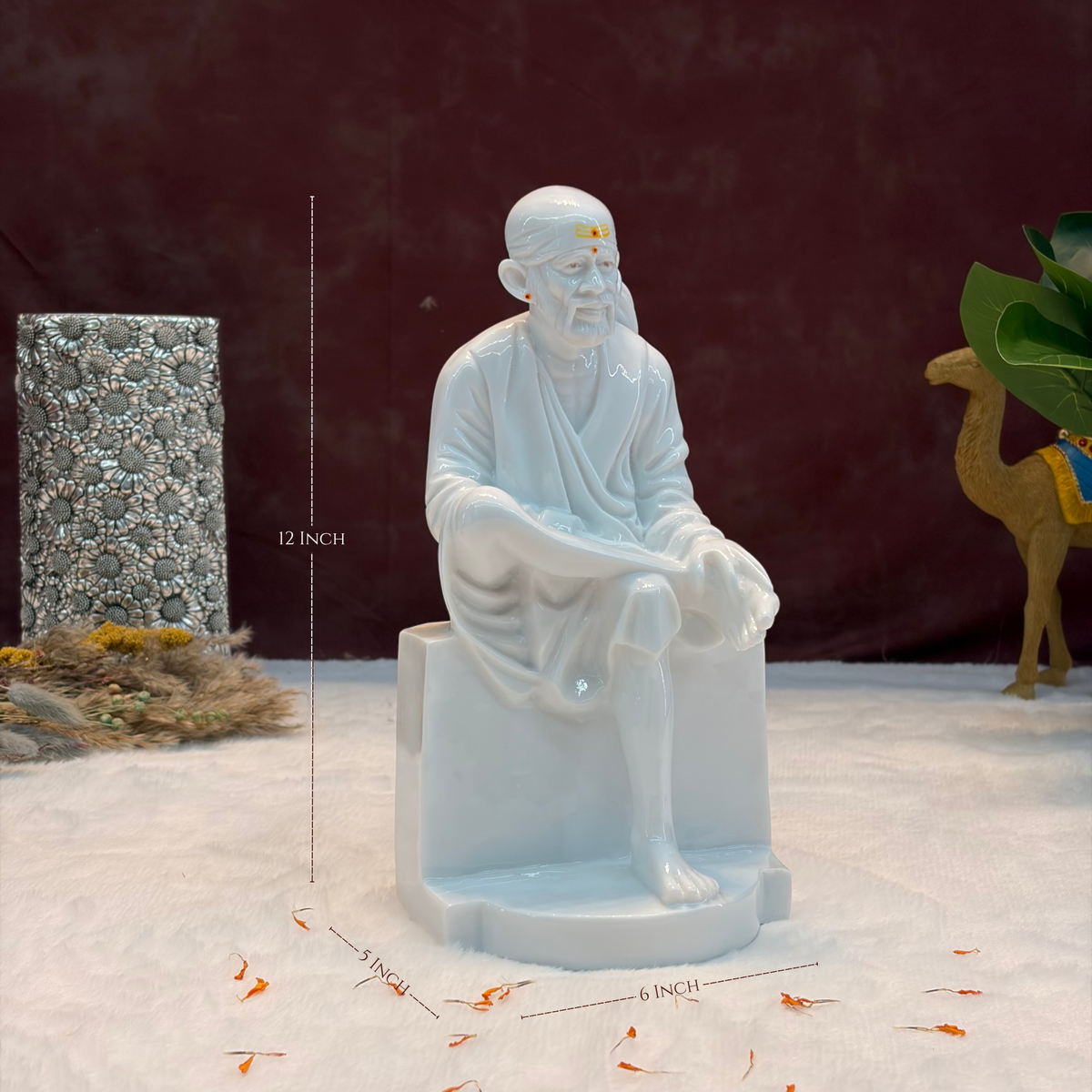 12 Inch Sai Baba Ashirwad Pose Marble Statue | Chandan Tilak | Sai Divya