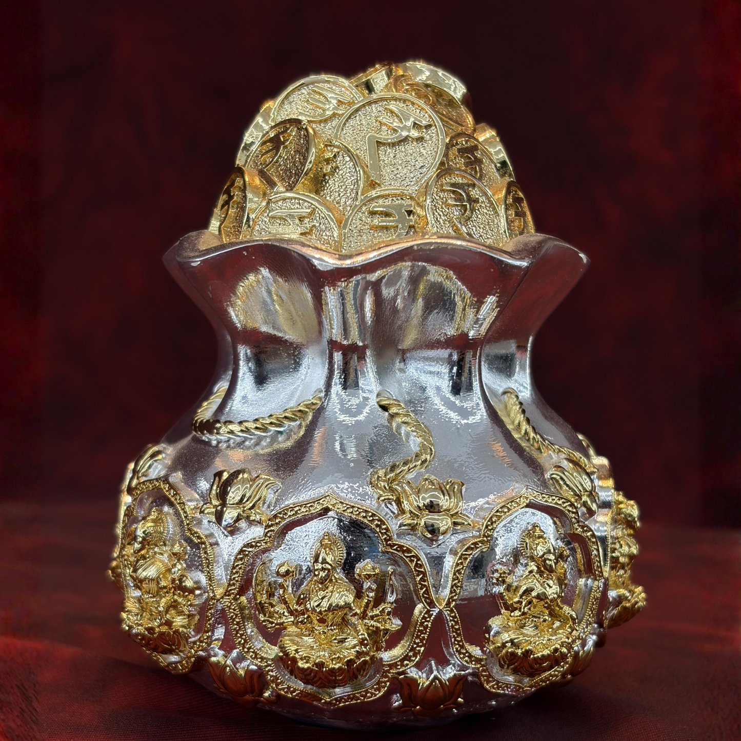 Silver Plated Ashtalakshmi Kalash (4.5 Inch) | Premium Divine Décor