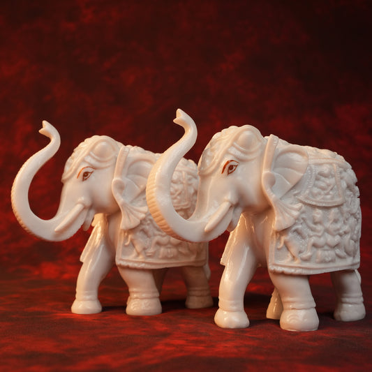 Decorative Elephant Set – Pair of 2 White Glossy Statues (5.5 Inch)