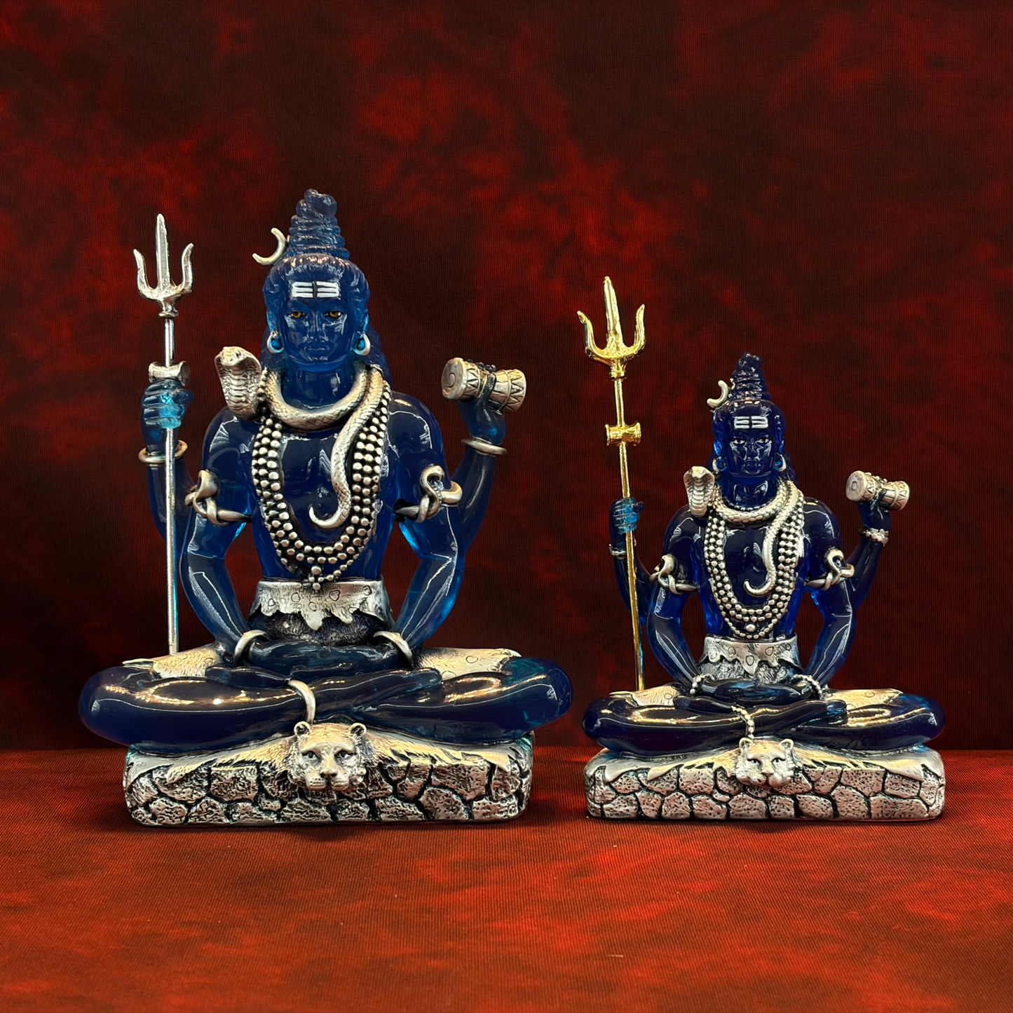 Silver Plated Sitting Mahadev Idol with Blue Crystal | Premium Divine Décor