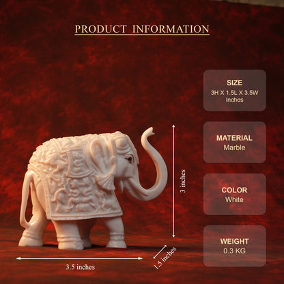 Decorative Elephant Set – Pair of 2 White Glossy Statues (3 Inch)