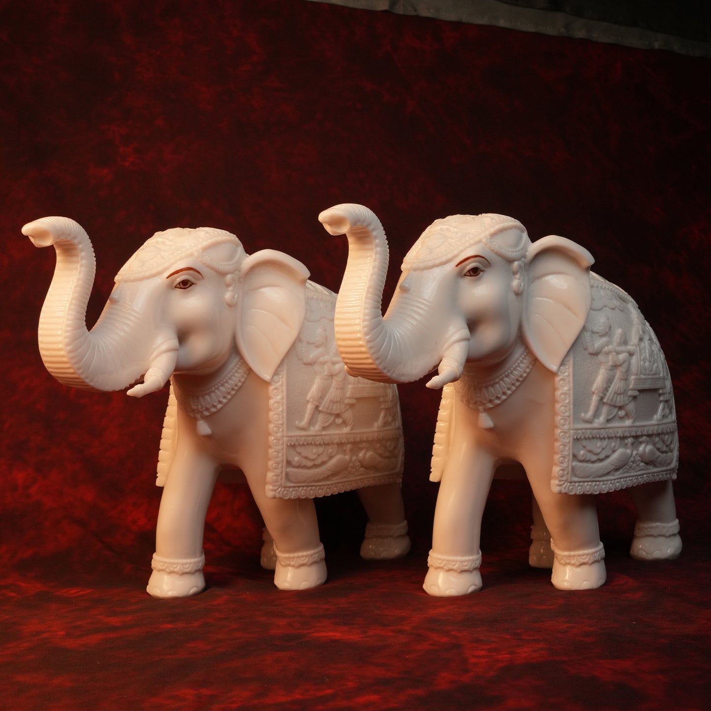 Decorative Elephant Set – Pair of 2 White Glossy Statues (12 Inch)
