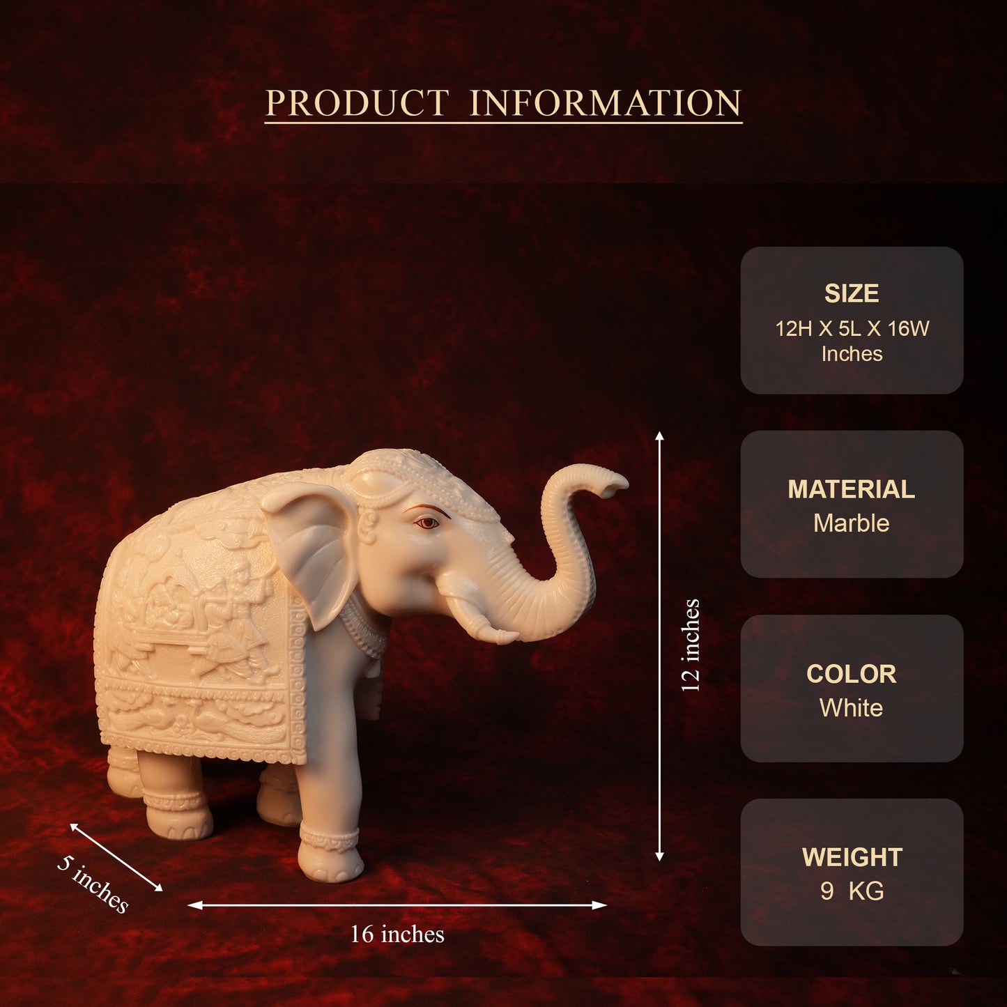 Decorative Elephant Set – Pair of 2 White Glossy Statues (12 Inch)