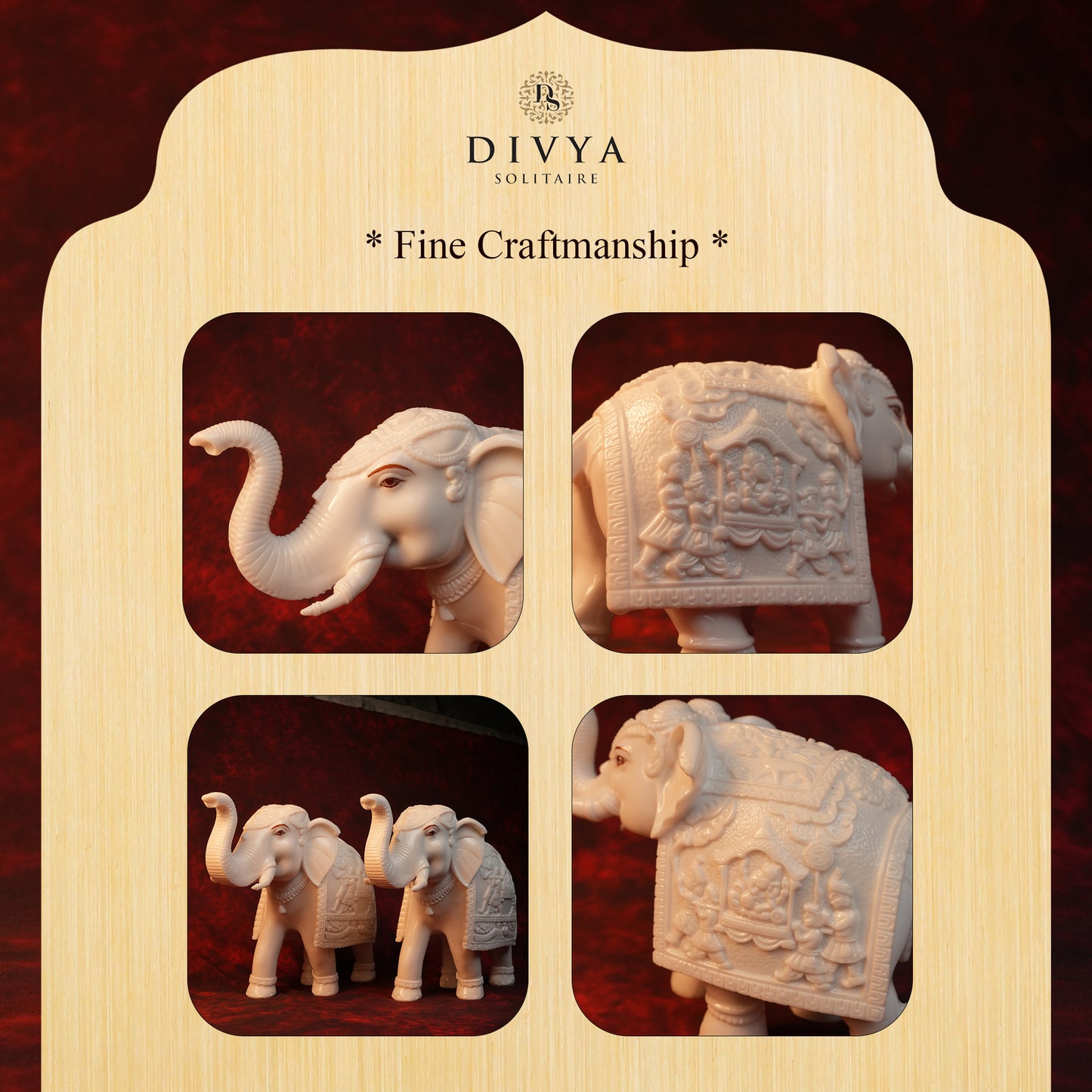 Decorative Elephant Set – Pair of 2 White Glossy Statues (6.5 Inch)