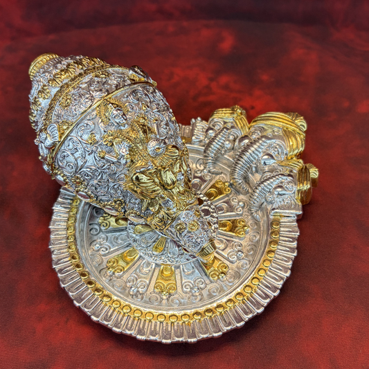 Silver Plated Lakshmi Shankh & Ganesh Plate 5 Inch | 999 Pure Silver | Sai Divya