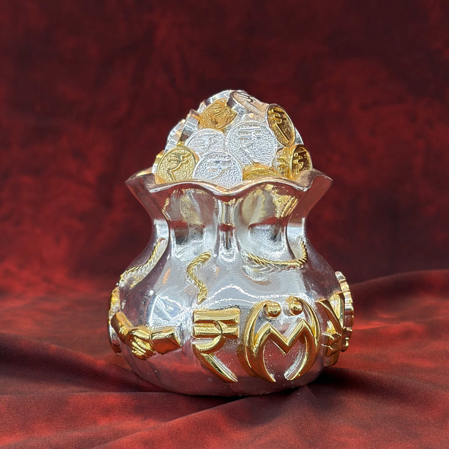 Silver Plated Ashtalakshmi Kalash (Dhan) – 4.5 Inch | 999 Pure Silver | Premium Pooja Collection