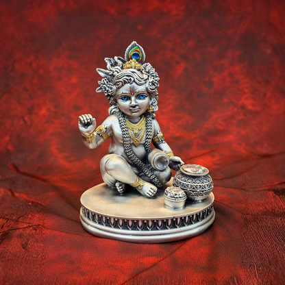 Silver Plated Makhan Krishna Idol | Premium Divine Décor