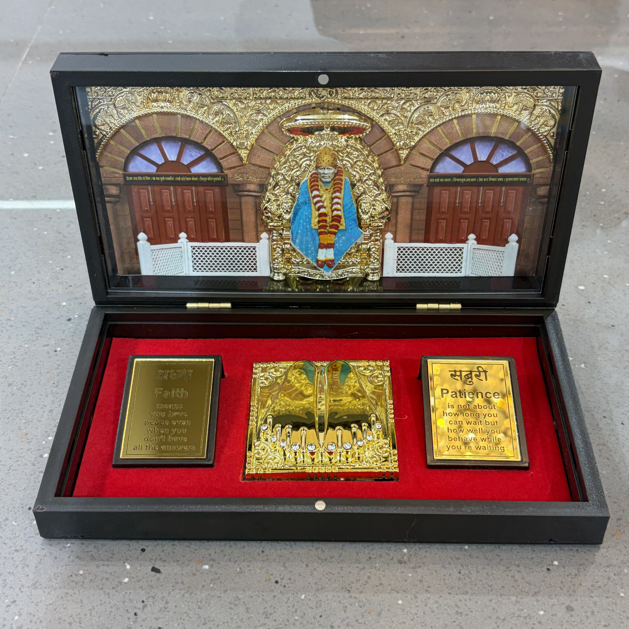 Sai Baba Charan Box – Large Brown Portable Darshan (8.5 x 4.5 Inch)