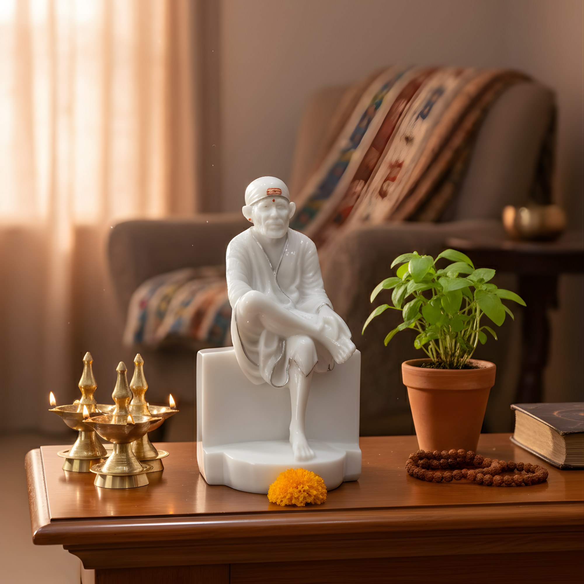 Sai Baba Idol 8 Inch with Silver Lining