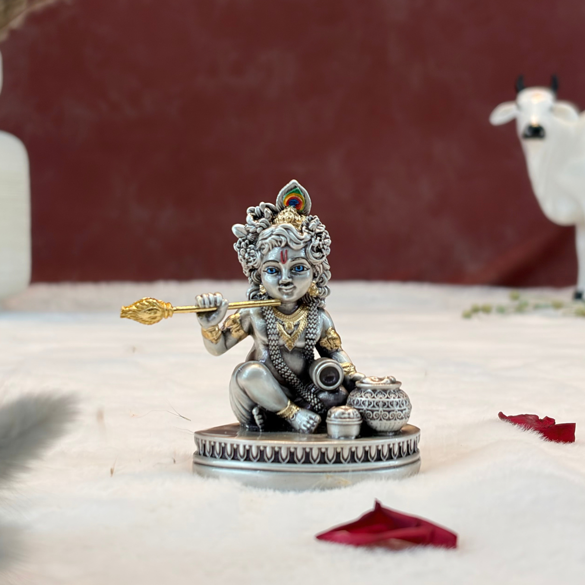 Silver Plated Makhan Krishna Idol | Premium Divine Décor