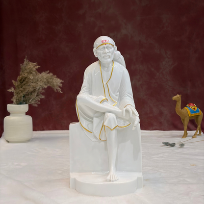 18 Inch Sai Baba Glossy Marble Statue with Golden Lining