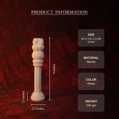Ashok Stambh Statue – White Glossy Marble Finish (8 Inch)