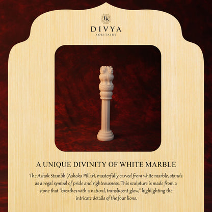 Ashok Stambh Statue – White Glossy Marble Finish (8 Inch)