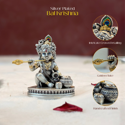 Silver Plated Makhan Krishna Idol | Premium Divine Décor