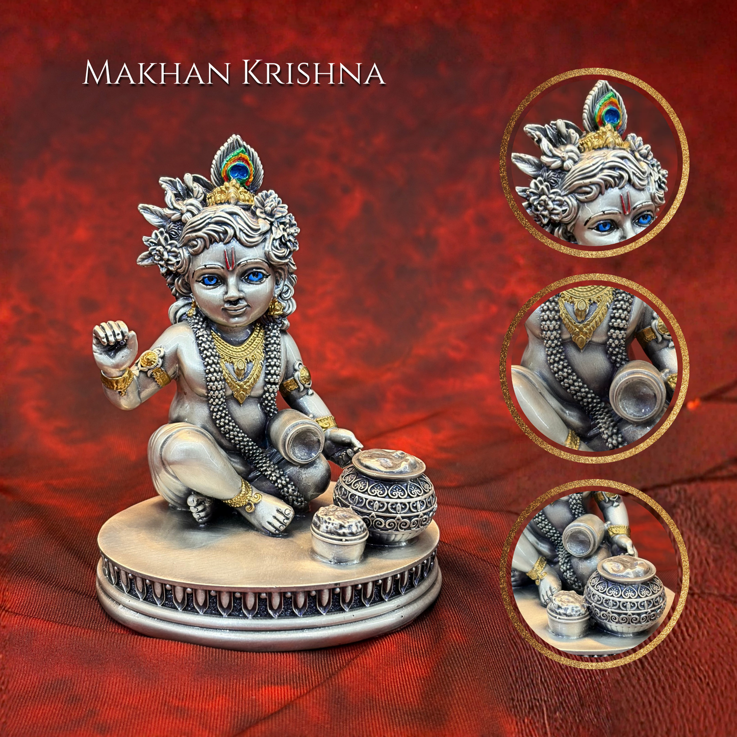 Silver Plated Makhan Krishna Idol | Premium Divine Décor