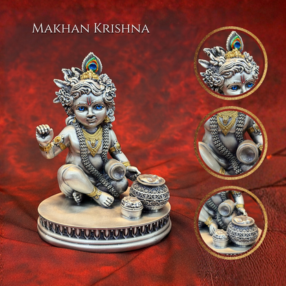 Silver Plated Makhan Krishna Idol | Premium Divine Décor
