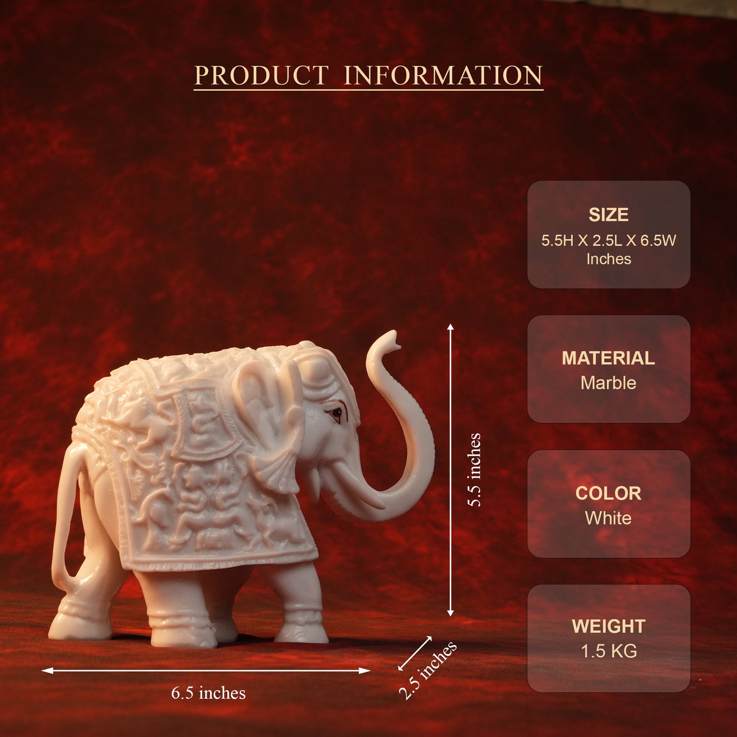 Decorative Elephant Set – Pair of 2 White Glossy Statues (5.5 Inch)