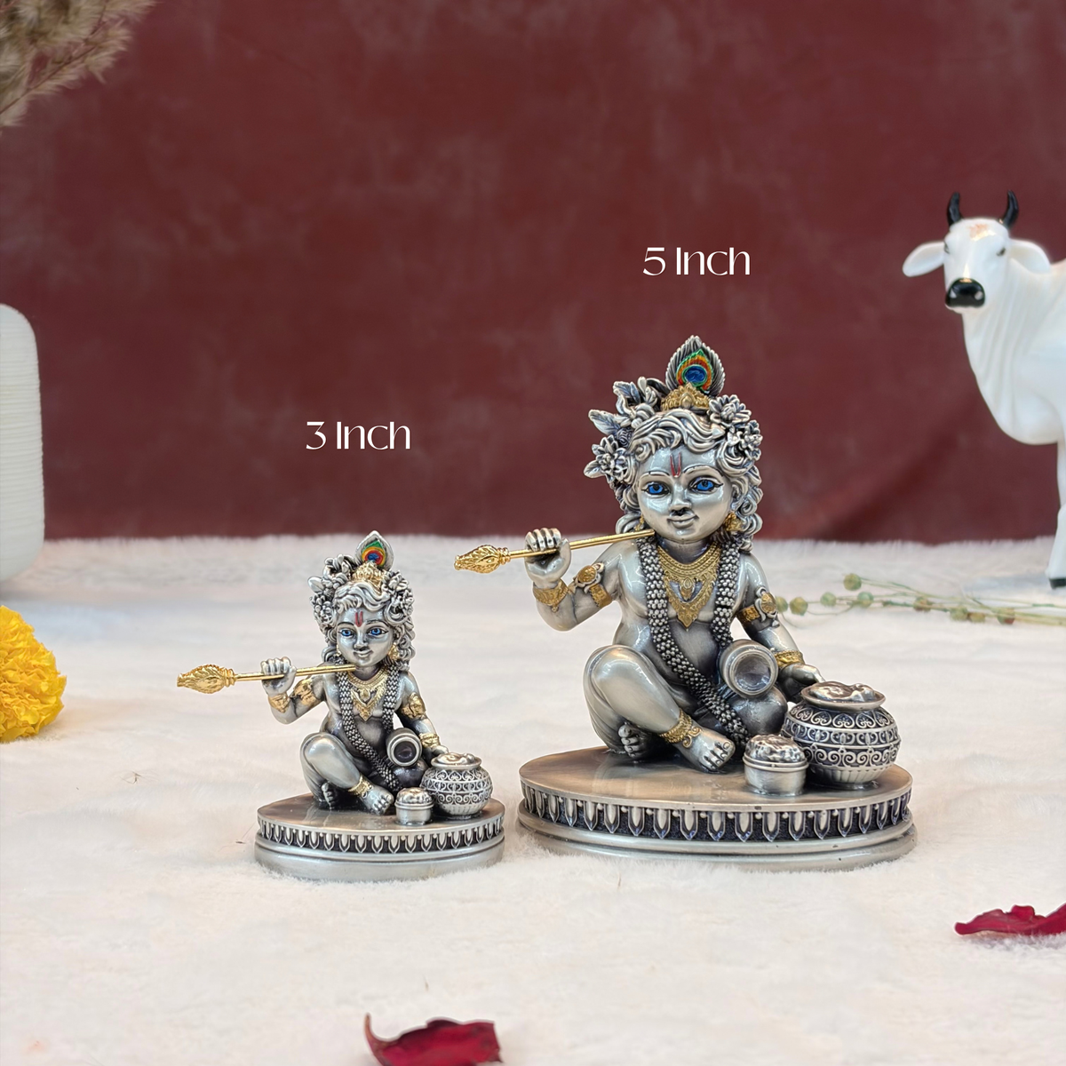 Silver Plated Makhan Krishna Idol | Premium Divine Décor