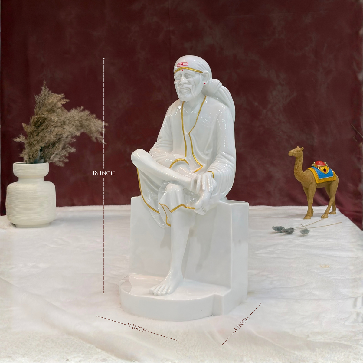 18 Inch Sai Baba Glossy Marble Statue with Golden Lining