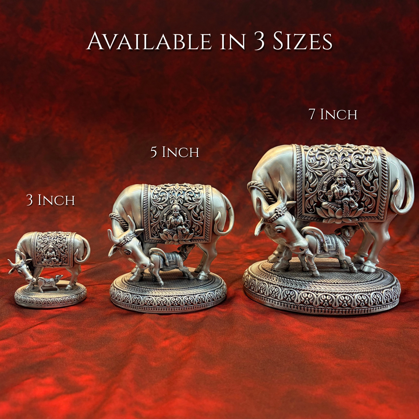 Silver Plated Kamdhenu Idol with Lakshmi Engraving | Premium Divine Décor