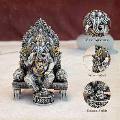 Silver Plated Ganesh Lakshmi Singhasan Idol Set | Premium Divine Décor