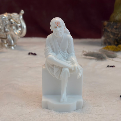 4.5 Inch Sai Baba Italian Marble Statue | Premium Washable Idol