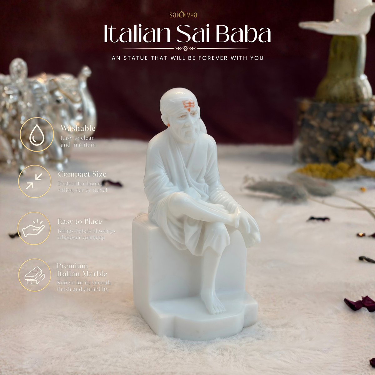 4.5 Inch Sai Baba Italian Marble Statue | Premium Washable Idol