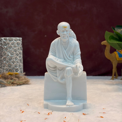 12 Inch Sai Baba Marble Statue | Glossy Finish with Chandan | Sai Divya