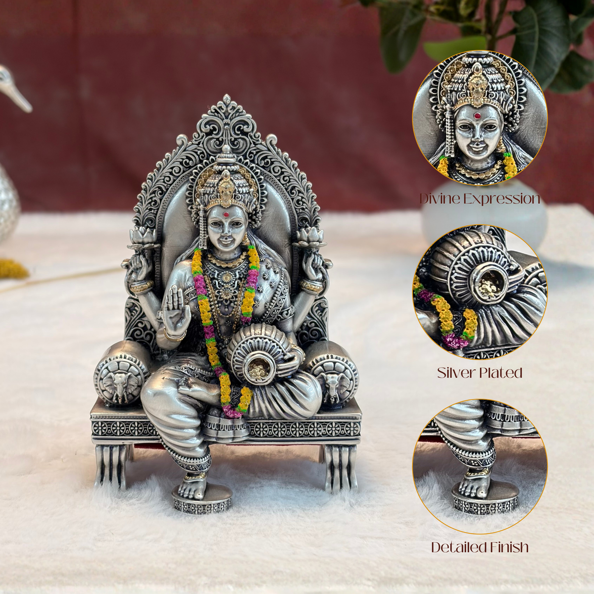 Silver Plated Ganesh Lakshmi Singhasan Idol Set | Premium Divine Décor