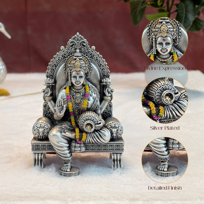 Silver Plated Ganesh Lakshmi Singhasan Idol Set | Premium Divine Décor