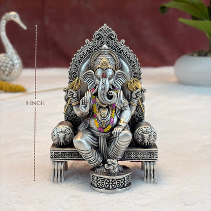 Silver Plated Ganesh Lakshmi Singhasan Idol Set | Premium Divine Décor