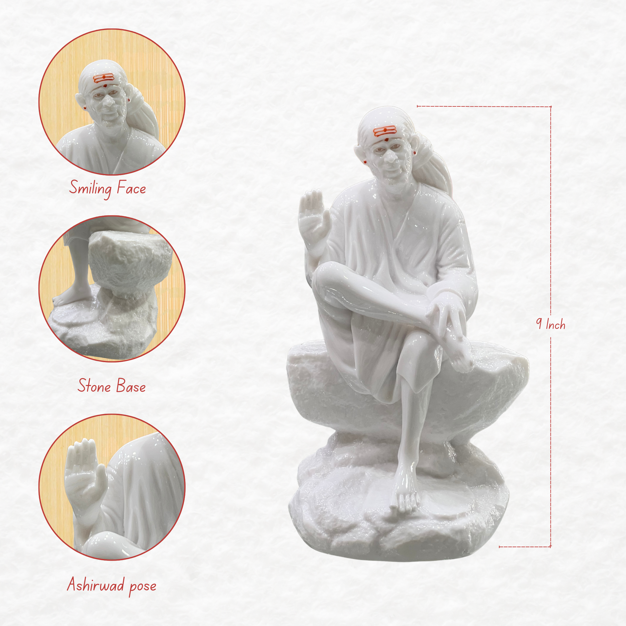 Sai Baba Idol – Stone Shape Base (9 Inch)
