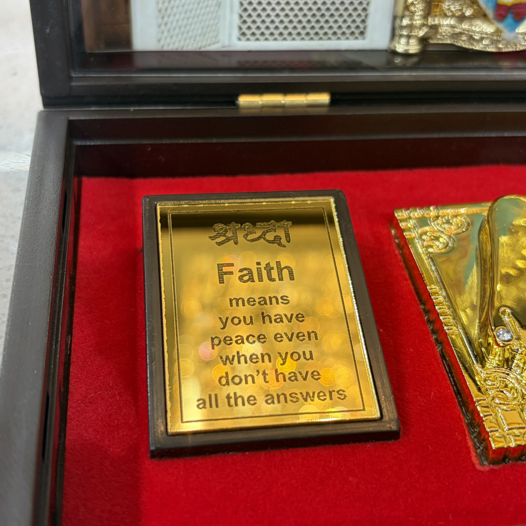 Sai Baba Charan Box – Large Brown Portable Darshan (8.5 x 4.5 Inch)