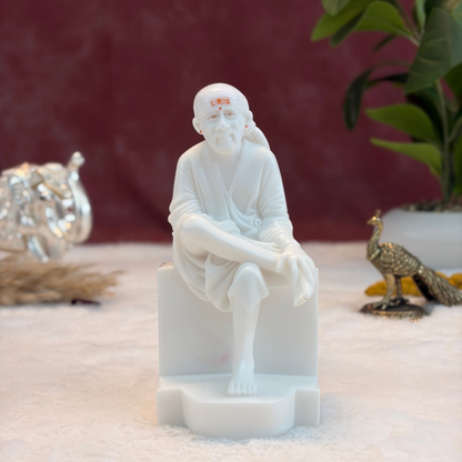 6 Inch Sai Baba Italian Marble Statue | Premium Washable Idol