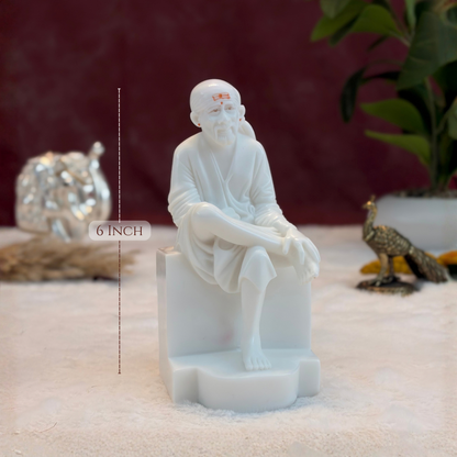 6 Inch Sai Baba Italian Marble Statue | Premium Washable Idol
