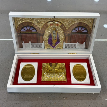 Sai Baba Charan Box – Large White Portable Darshan (8.5 x 4.5 Inch)