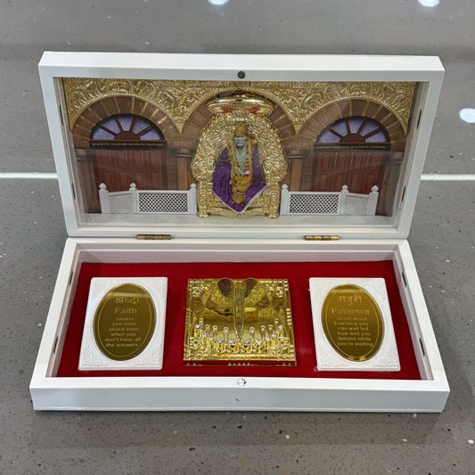 Sai Baba Charan Box – Large White Portable Darshan (8.5 x 4.5 Inch)