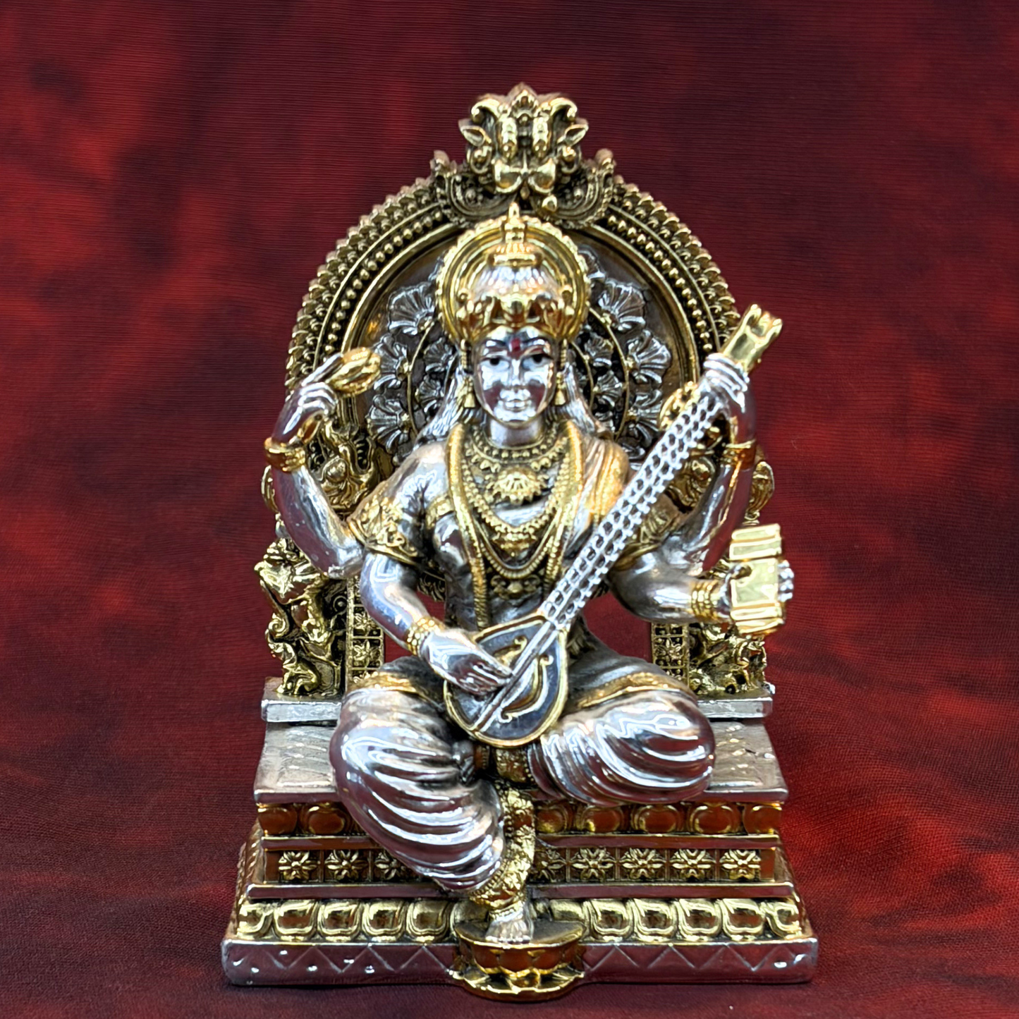 Silver Plated Saraswati Idol | 999 Pure Silver | Sai Divya