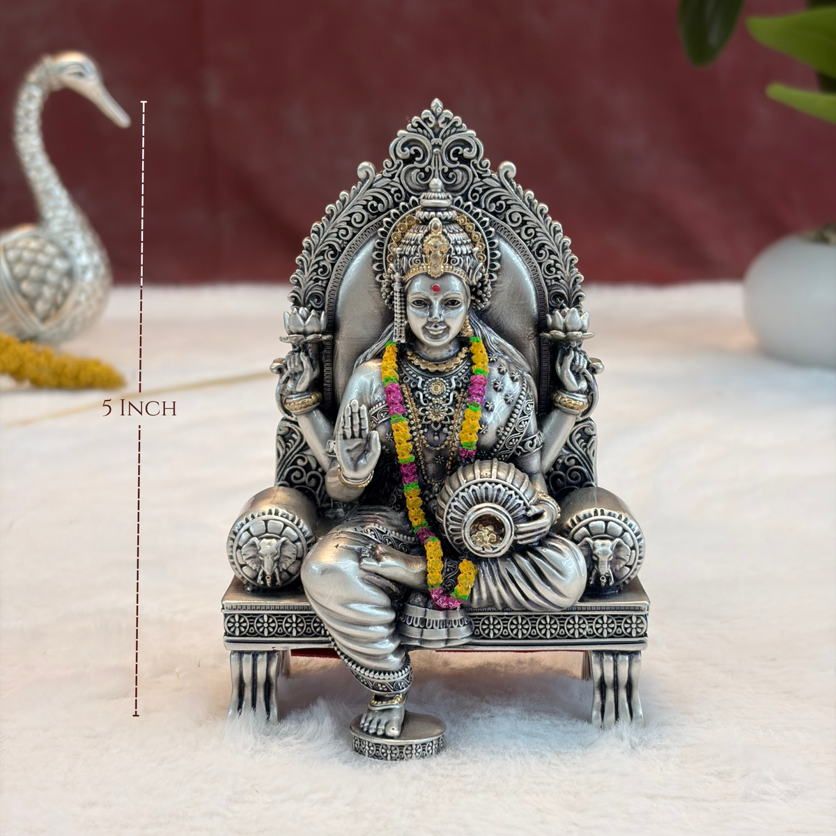 Silver Plated Ganesh Lakshmi Singhasan Idol Set | Premium Divine Décor