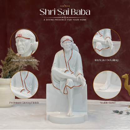 18 Inch Sai Baba Glossy Marble Statue with Copper Lining