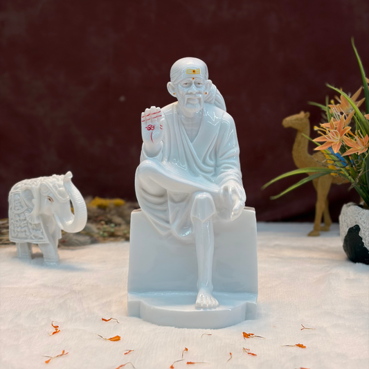 12 Inch Sai Baba Ashirwad Pose Marble Statue | Chandan Tilak | Sai Divya