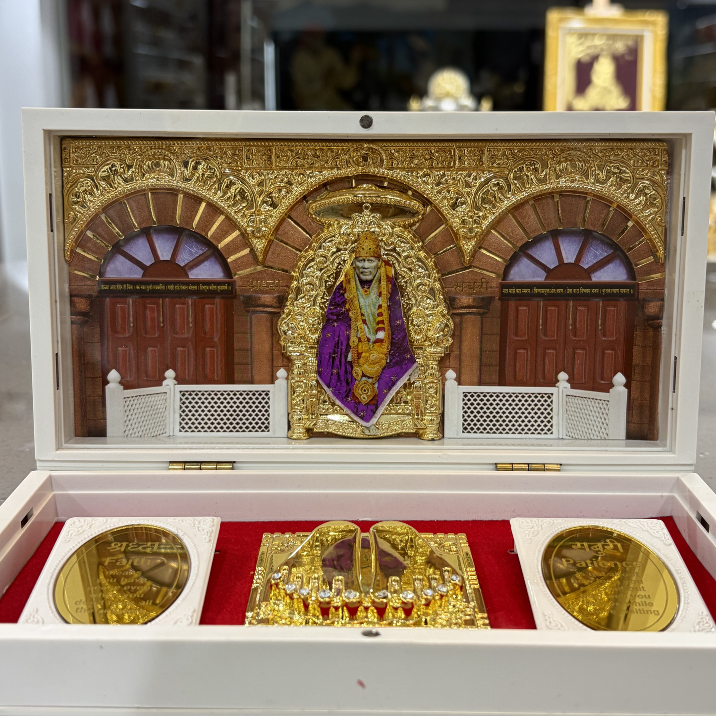 Sai Baba Charan Box – Large White Portable Darshan (8.5 x 4.5 Inch)