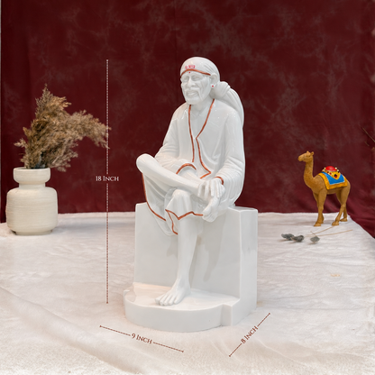18 Inch Sai Baba Glossy Marble Statue with Copper Lining