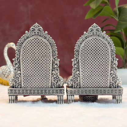 Silver Plated Ganesh Lakshmi Singhasan Idol Set | Premium Divine Décor