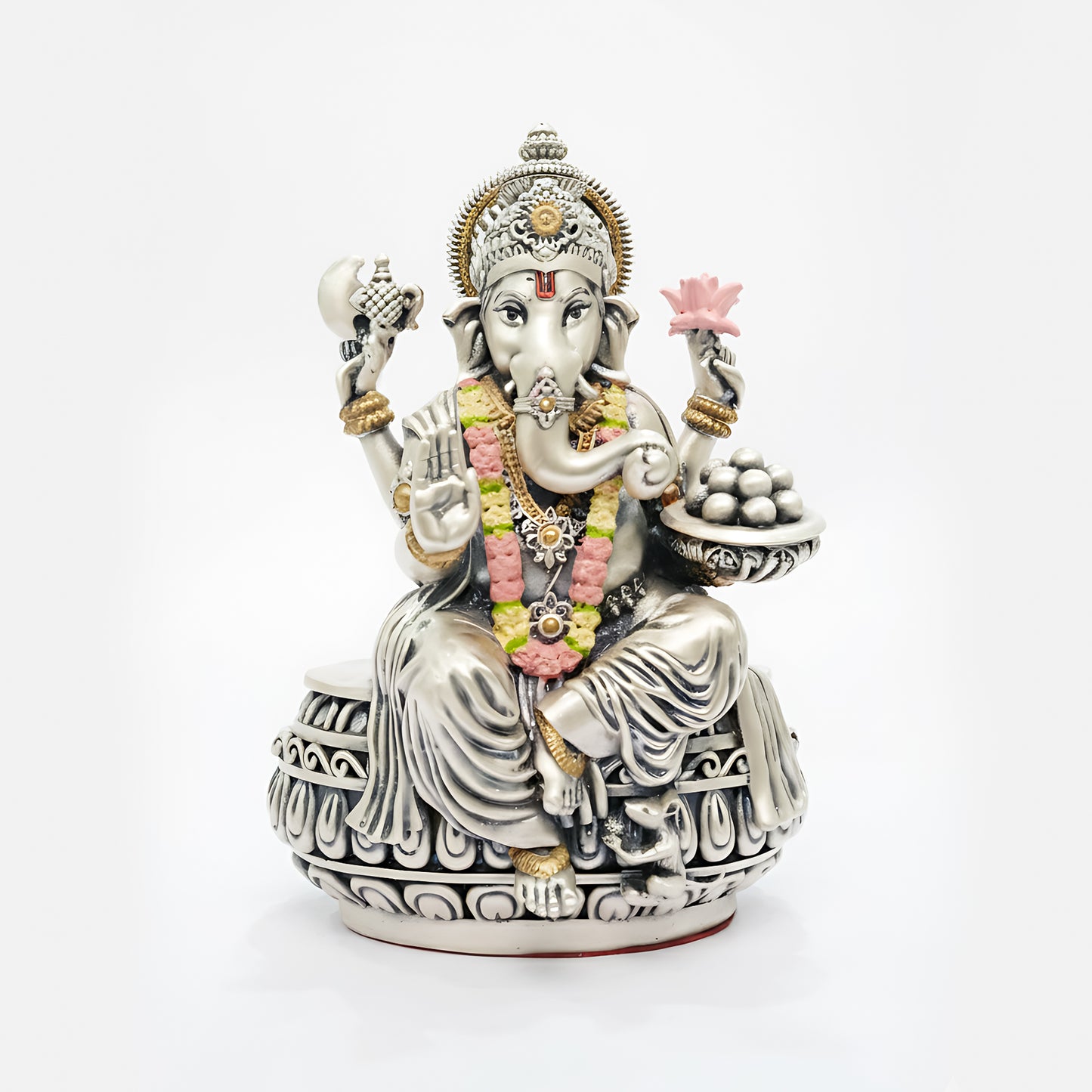 Silver Ganesha Idol – Silver & Gold Finish (13 cm)
