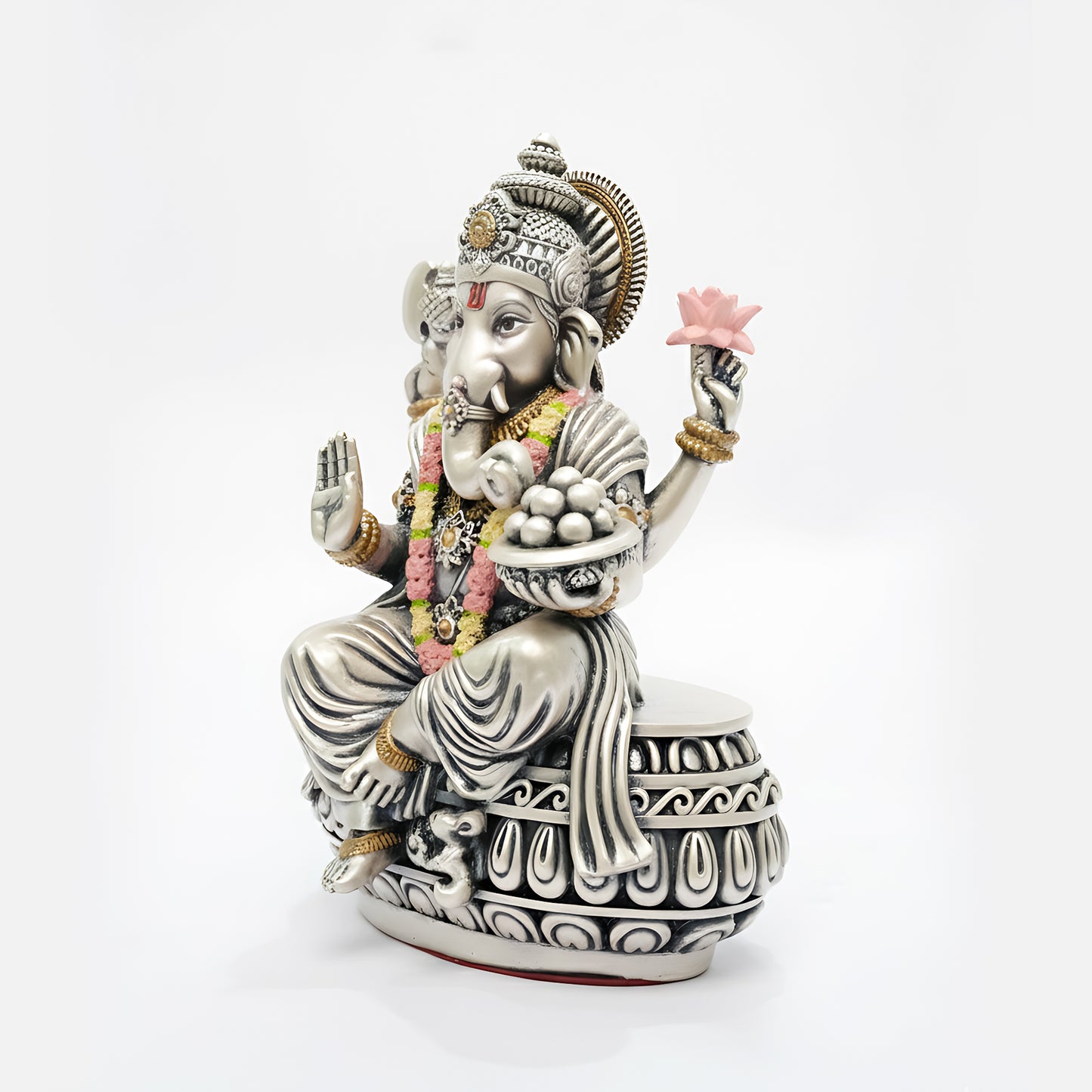 Silver Ganesha Idol – Silver & Gold Finish (13 cm)