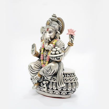 Silver Ganesha Idol – Silver & Gold Finish (13 cm)