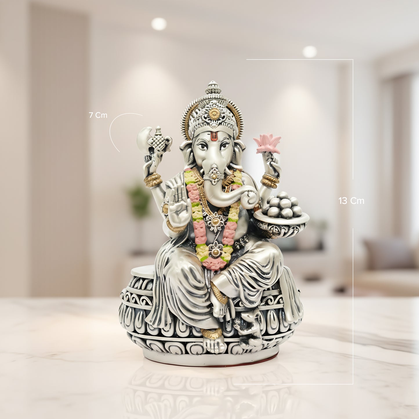 Silver Ganesha Idol – Silver & Gold Finish (13 cm)